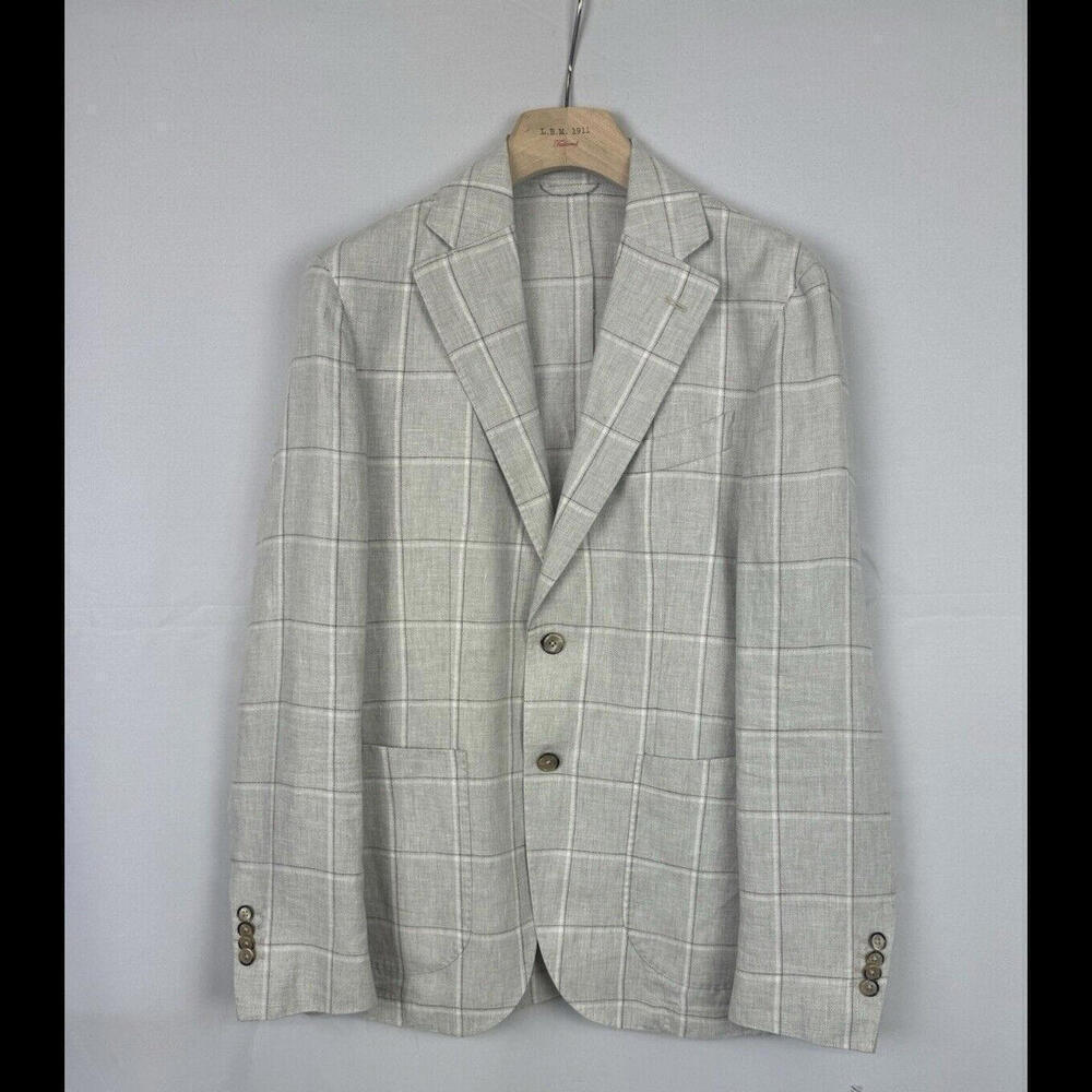L.B.M. 1911 Tailored Linen Sport Coat Blazer Striped Beige Size 36 R US, 46 EU